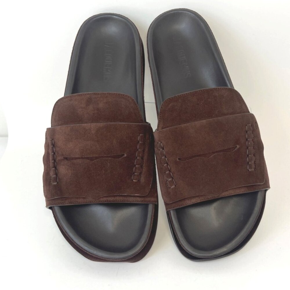 Jacquemus Les Brown Suede Men Sandals Leather Slides Size 43 US10
